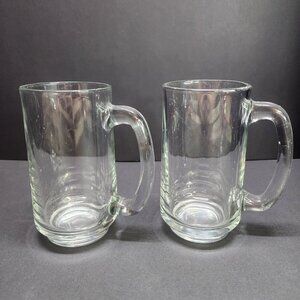 Tankard Clear Glass Beer Mug Stein 6'' Tall Heavy Duty - Set Of 2